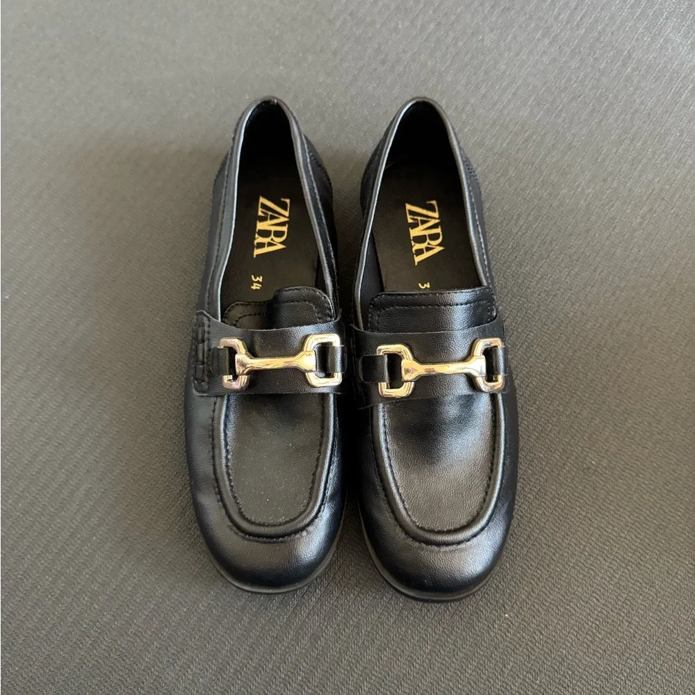 Zara Black Kids Loafers with Gold Hardware